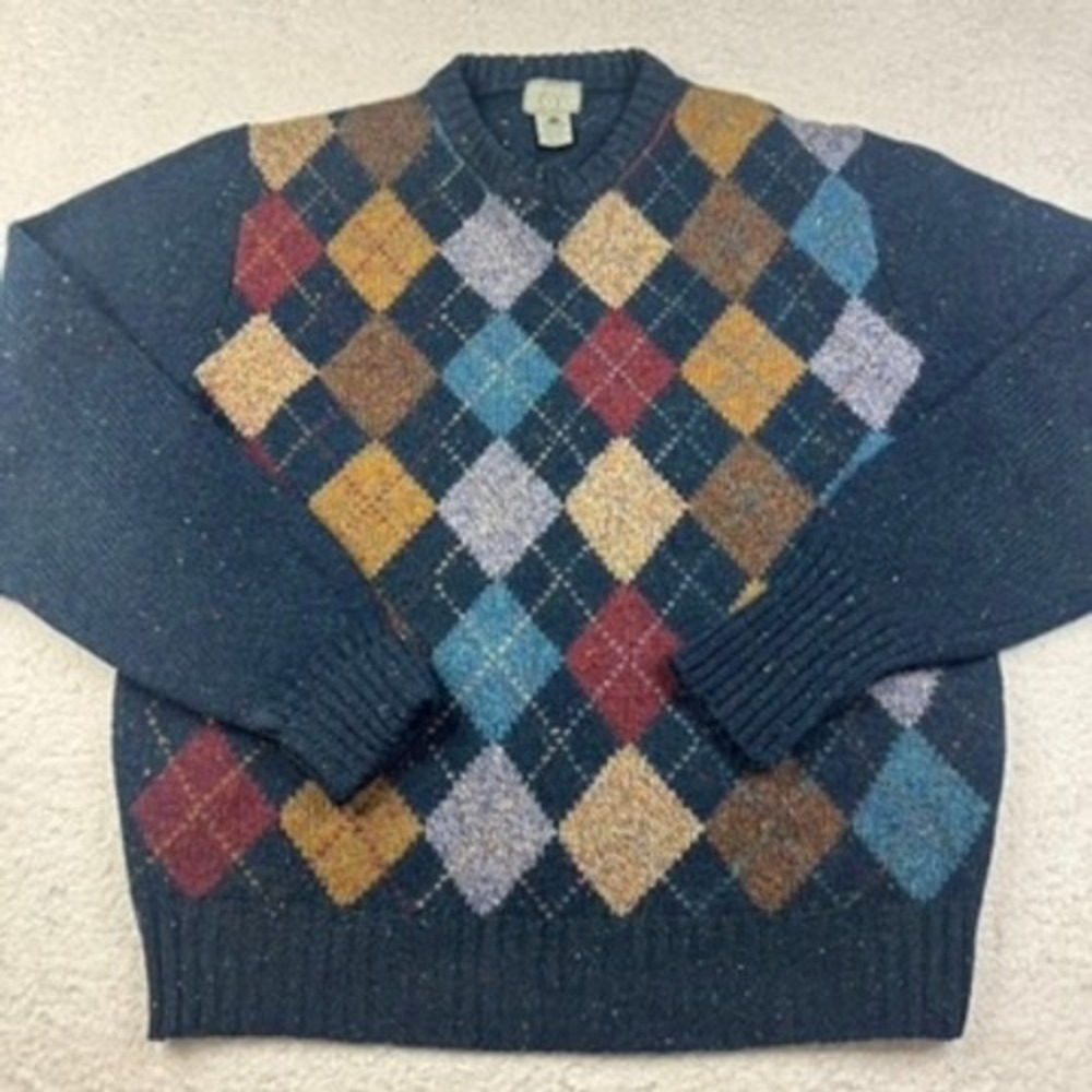 Christopher Hayes Men's Argyle V Neck Shetland Wool Sweater‎ Blue Size Medium